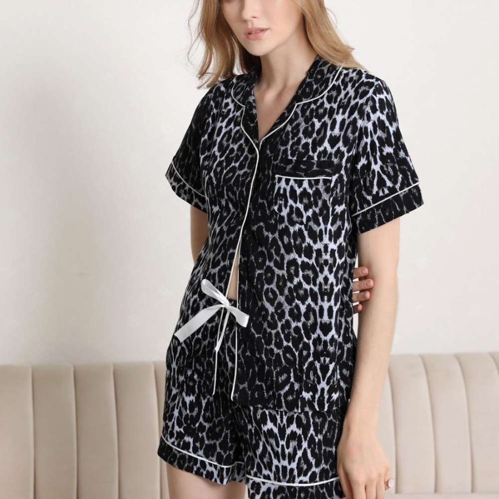 Lapel Collar Shirt and Shorts Women's Pajama Set
